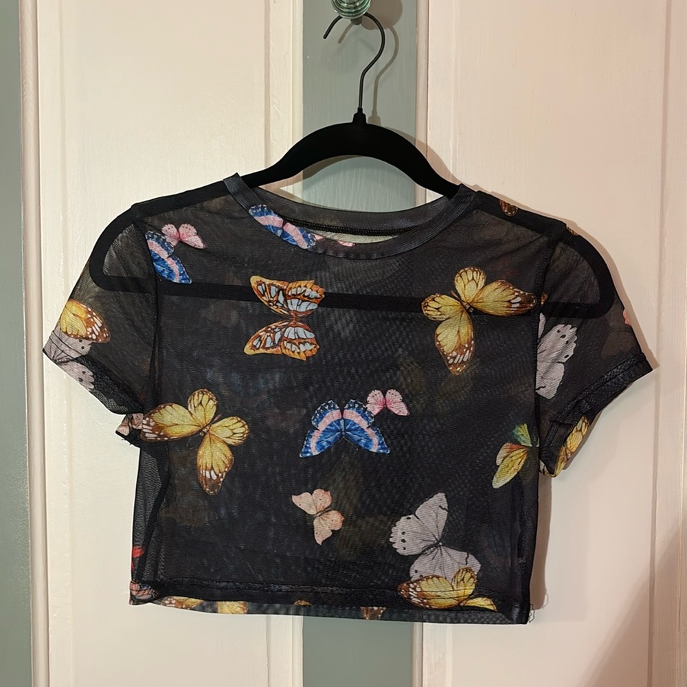 sheer mesh butterfly baby tee